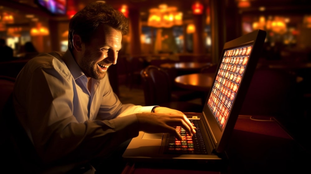 オンラインカジノをプレイする男性